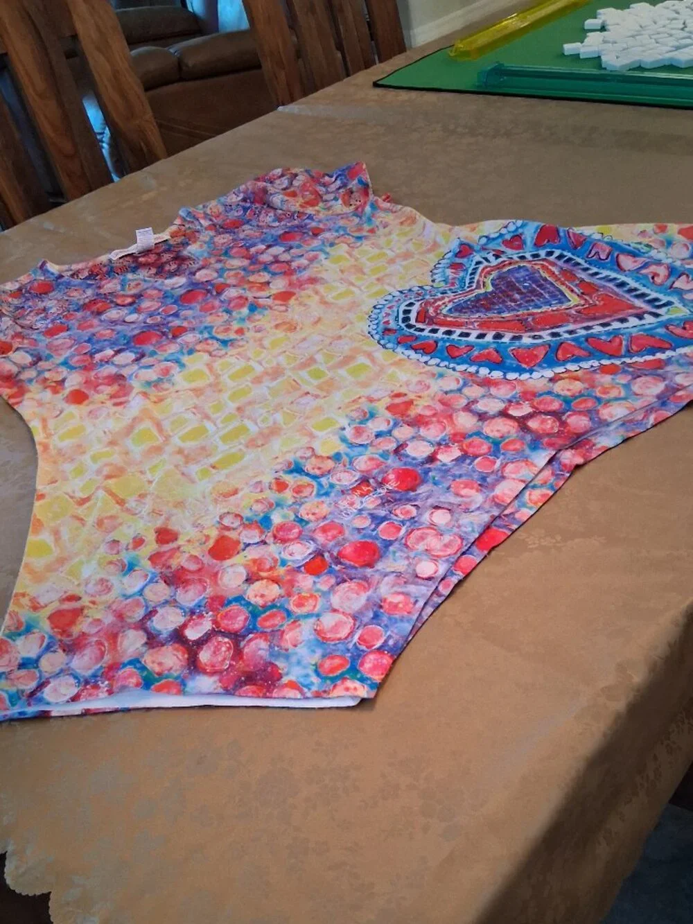 Leoma Lovegrove Multi Color Heart Print Lace Back V-Neck Tunic Blouse Size (M) - Picture 8 of 10